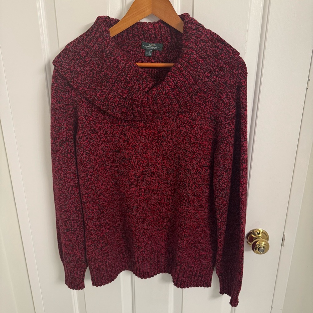 Ralph Lauren Red & Black knit 🧶 Cowl Neck Sweater Large L 27 inch P2P 22 inches